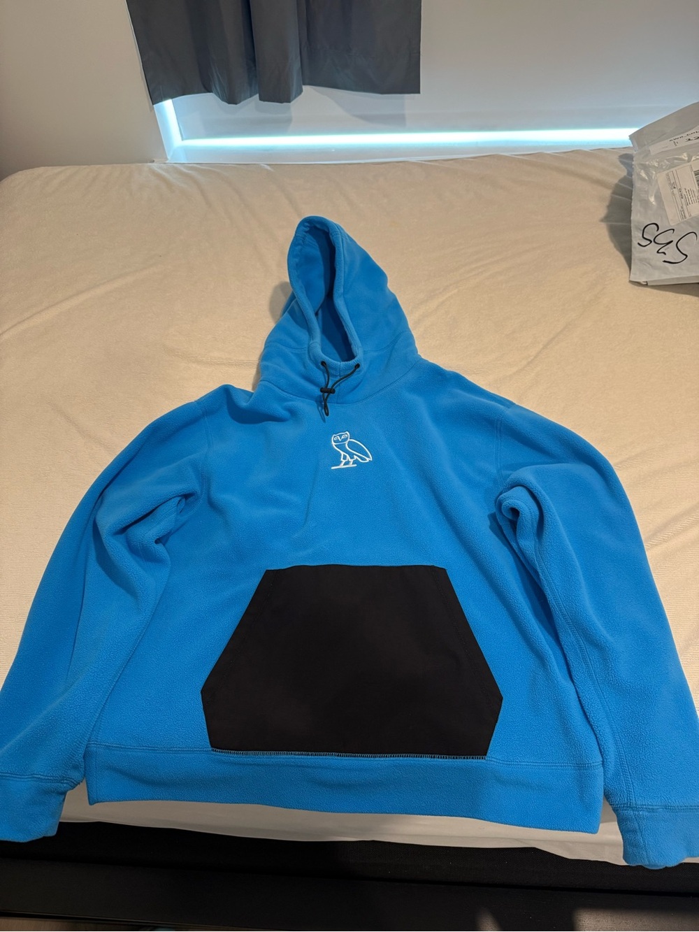 OVO Bright Blue Crewneck Hoodie with Black Pocket